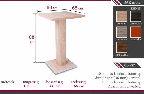BAR asztal - székek nélkül (66 cm x 66 cm)