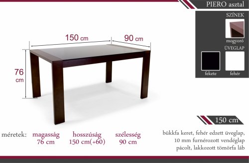 PIERO asztal - székek nélkül (150 cm x 90 cm + 40 cm)